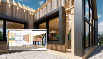Prefabrikace stěn: každá vrstva je parametricky konfigurovatelná (v příkladu smíšená stěna XLAM-Frame)